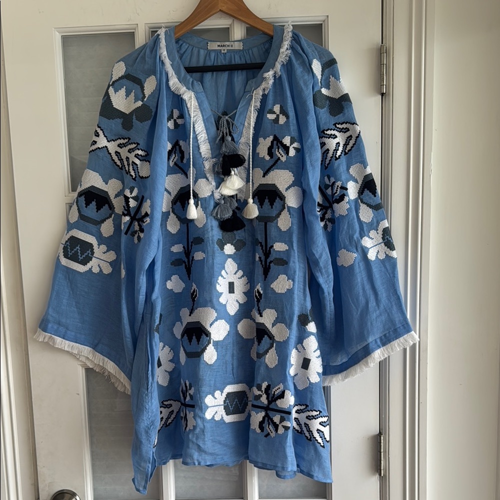 Eleven March 11 Dress 100% Linen XS 
Pullover Mini Boho Travel Pockets - Picture 6 of 14